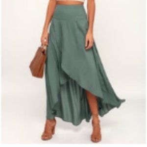 AMBROSIO DARK SAGE GREEN HIGH-LOW MAXI SKIRT O'Neill